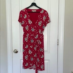 LOFT Floral Short Sleeve V-Neck Midi Dress